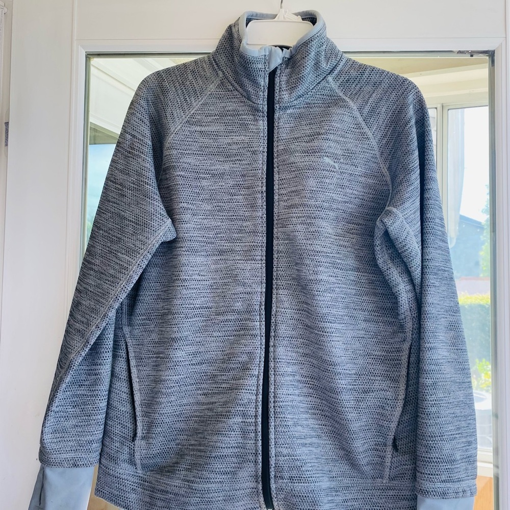 Puma DryCELL Gray Textured Zip Jacket Women’s Large Thumbholes Athletic